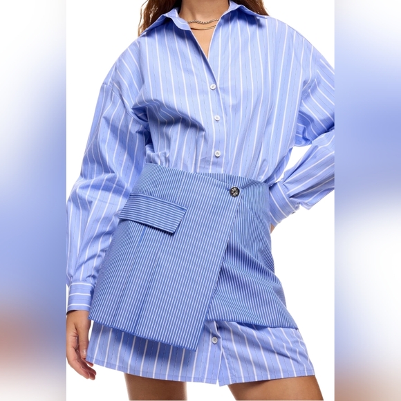 Maje Dresses & Skirts - Maje 2-in-1 Striped Shirt Dress Removable Skirt Blue Size 38 US 6 NWT